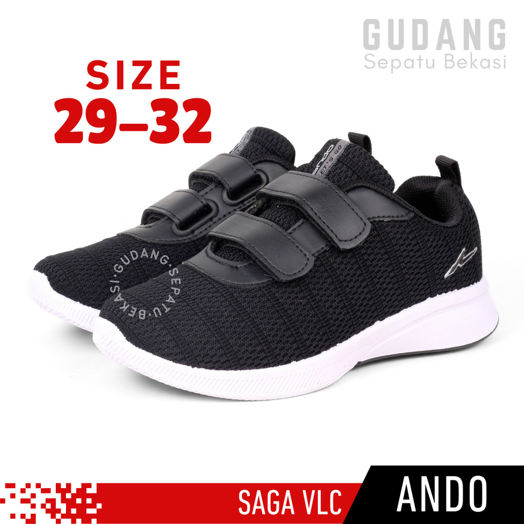 Sepatu Sekolah PAUD TK SD Kelas 1 Anak Perempuan Ando Saga Hitam Putih Size 29-32
