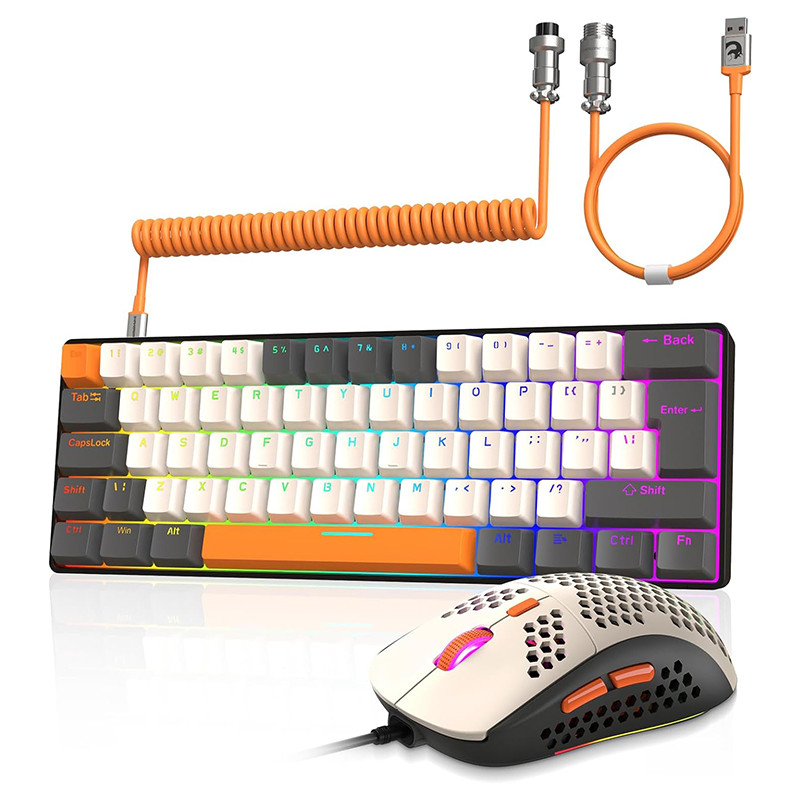 ATTACK SHARK × ZIYOULANG T60 RGB Gaming Mechanical Keyboard and 6400DPI Mouse Combos+Coiled USB C Ca