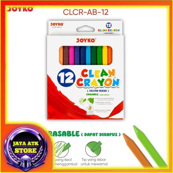 

JOYKO Krayon Bersih Dapat Dihapus Clean Crayon Erasable - 12Warna CLCR-AB