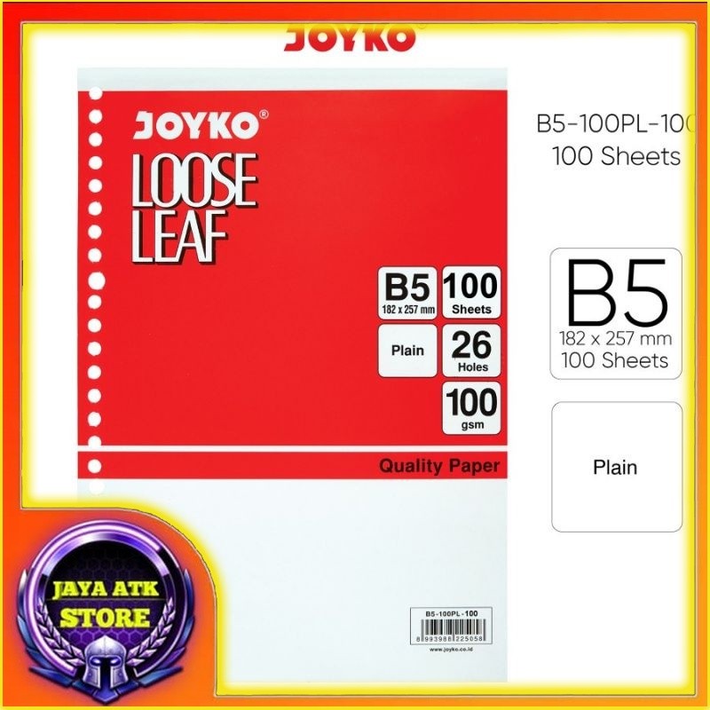 

Joyko Loose Leaf B5 Polos B5-100PL Isi Kertas File Binder Plain 100 Gsm Isi 50 Dan 100 Lembar