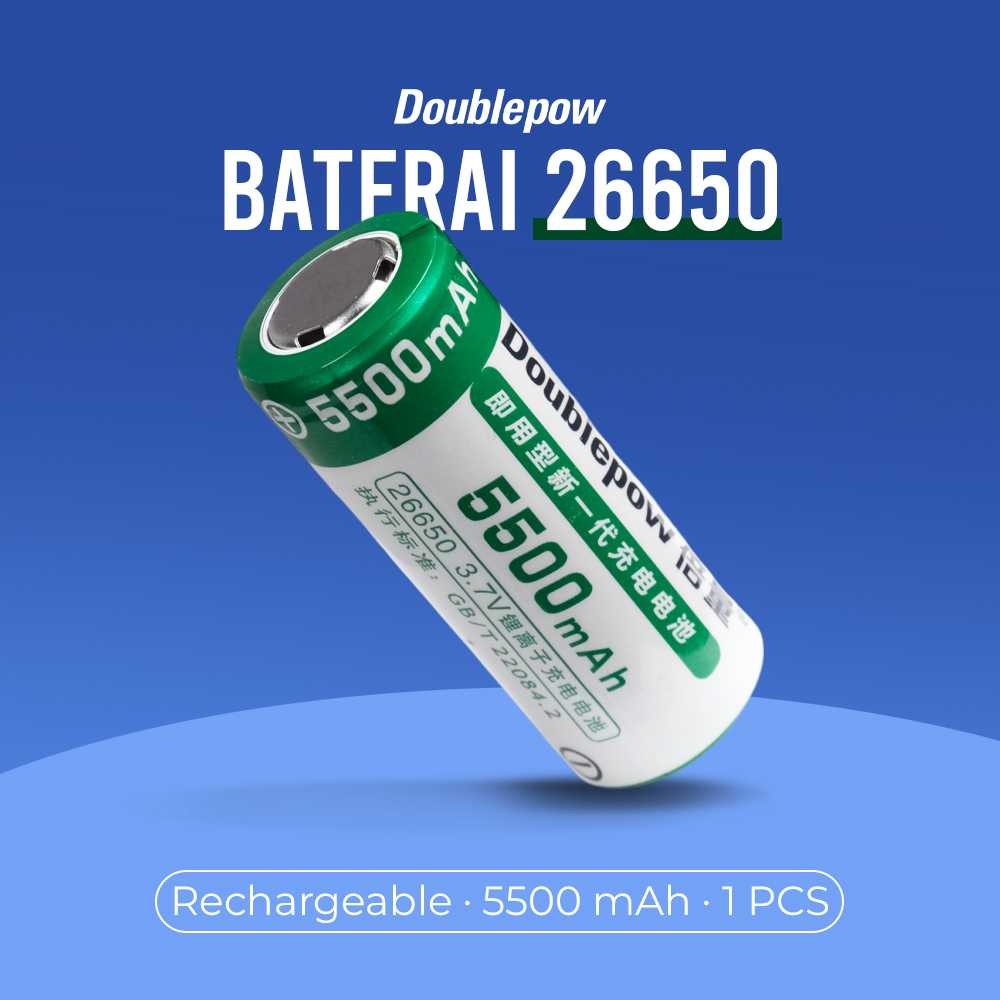 Doublepow Baterai 26650 5500mAh Rechargeable Li-Ion 3.7V