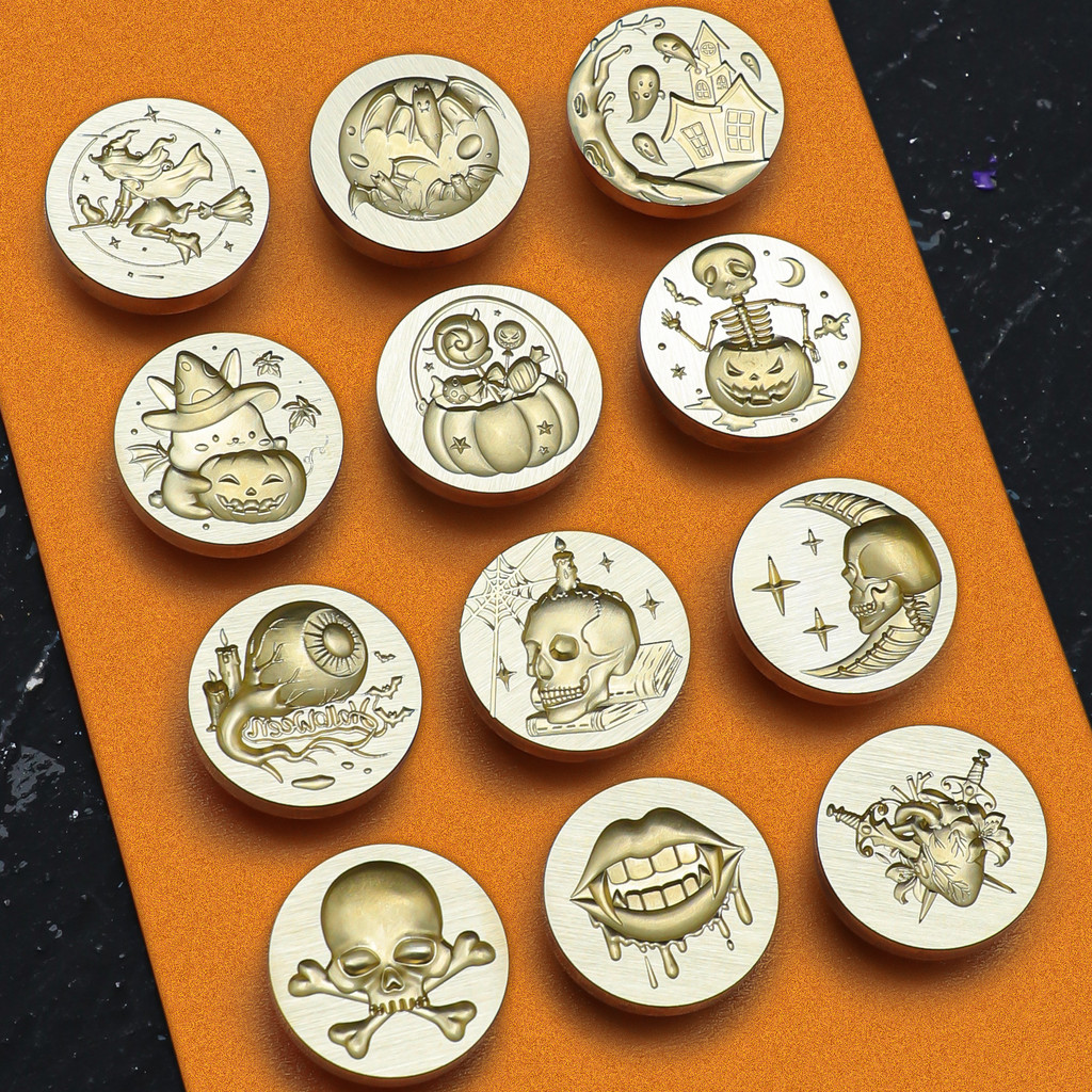 

3D Embossed Halloween Skeleton Brass Wax Seal Stamp DIY Fire Lacquer Ghost Witch Pirate Seal Head Invitations Wax Stamp Decor
