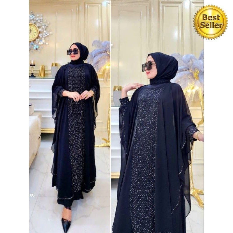 GAMIS ABAYA TURKEY KAFTAN PAYET MEWAH KINTANI  ABAYA HITAM TERBARU ELEGAN