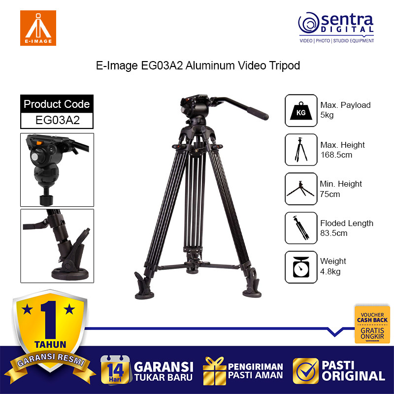 E-Image EG03A2 Aluminum Video Tripod with GH03 Fluid Head