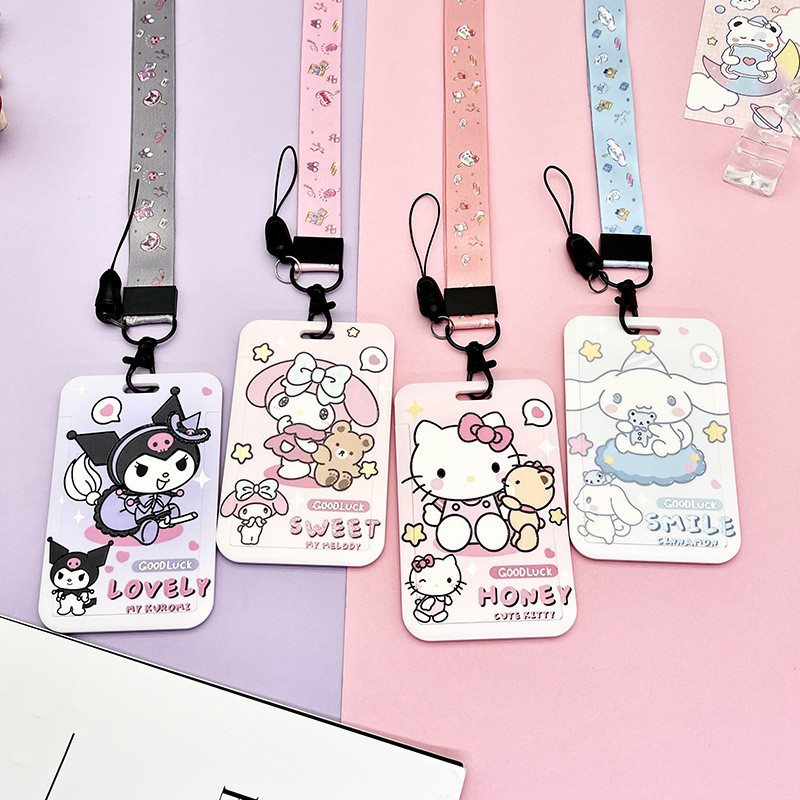

Sanrio Card Sleeve Lanyard Cinnamoroll Kuromi Card Holder Pendant Student Stationery Photo Card Cardcase Kawaii Girls Gift Toys