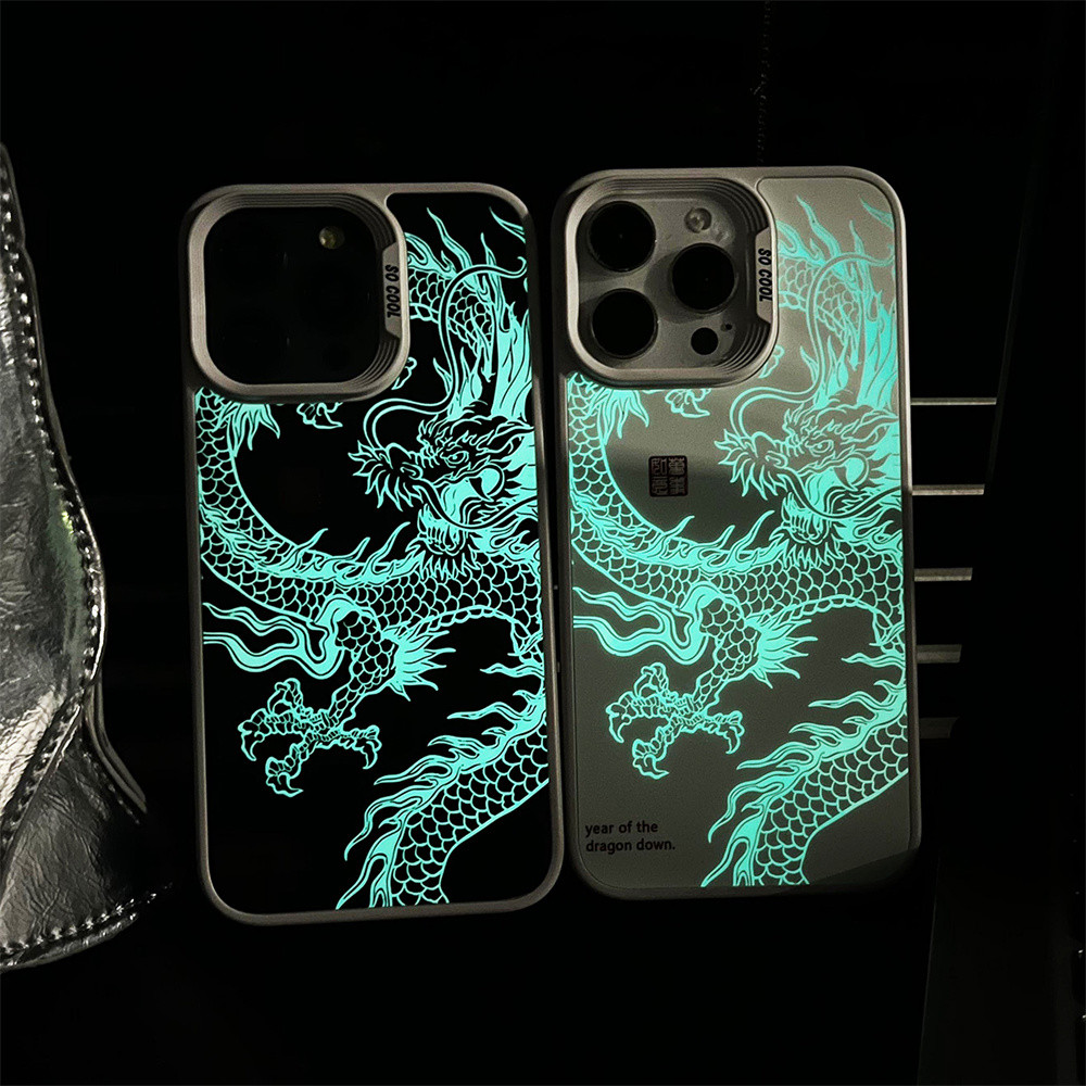Luxury Fad Luminous Dragon Pattern Phone Case for iPhone 16 Pro Max 15 14 13 12 11 Shockproof Anti-D