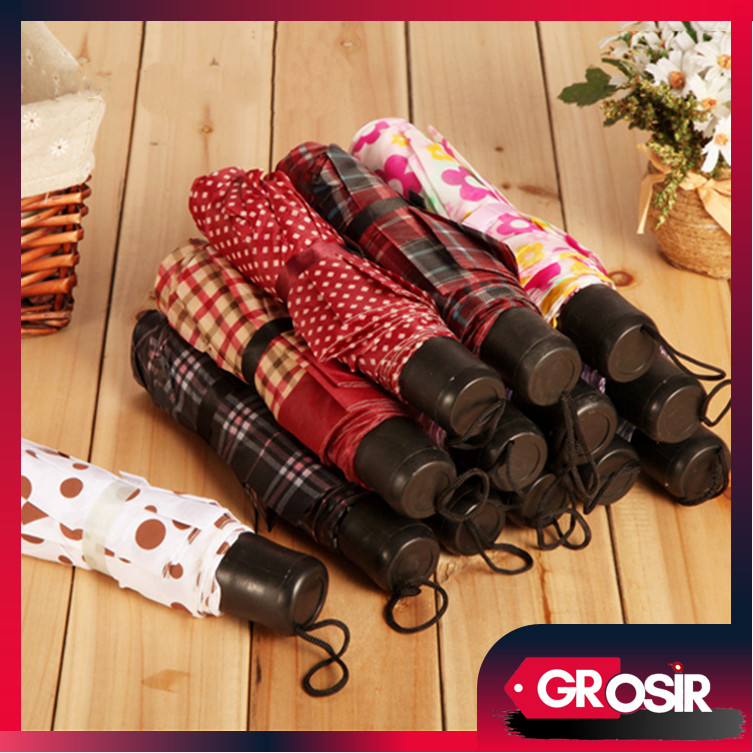 Grosir - P5449 Payung Lipat Motif Bunga / Umbrella Payung Lipat Motif Random / Payung Lipat 3 Pelind
