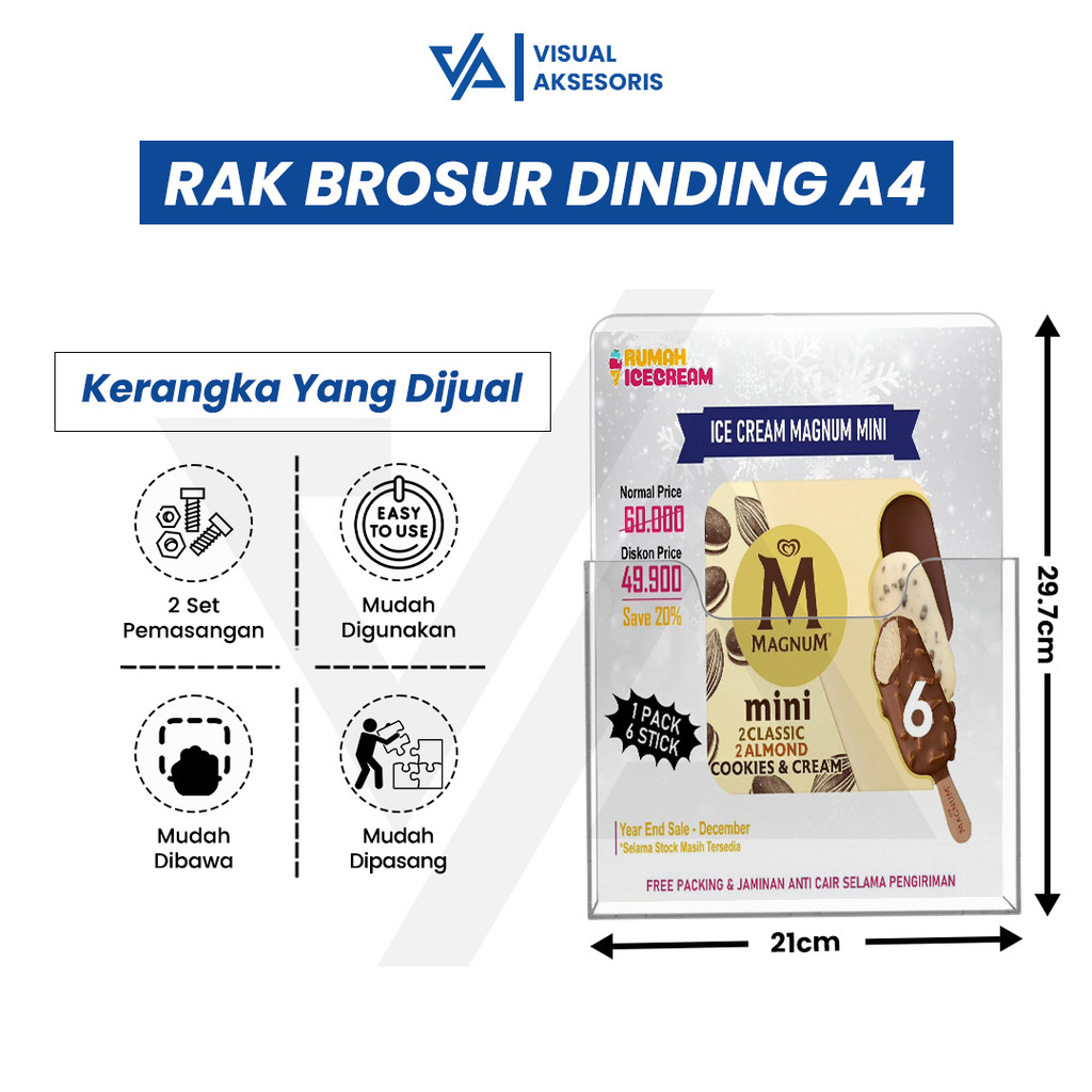 

Rak Tempat Brosur A4 Dinding Akrilik Flyer Holder 2mm