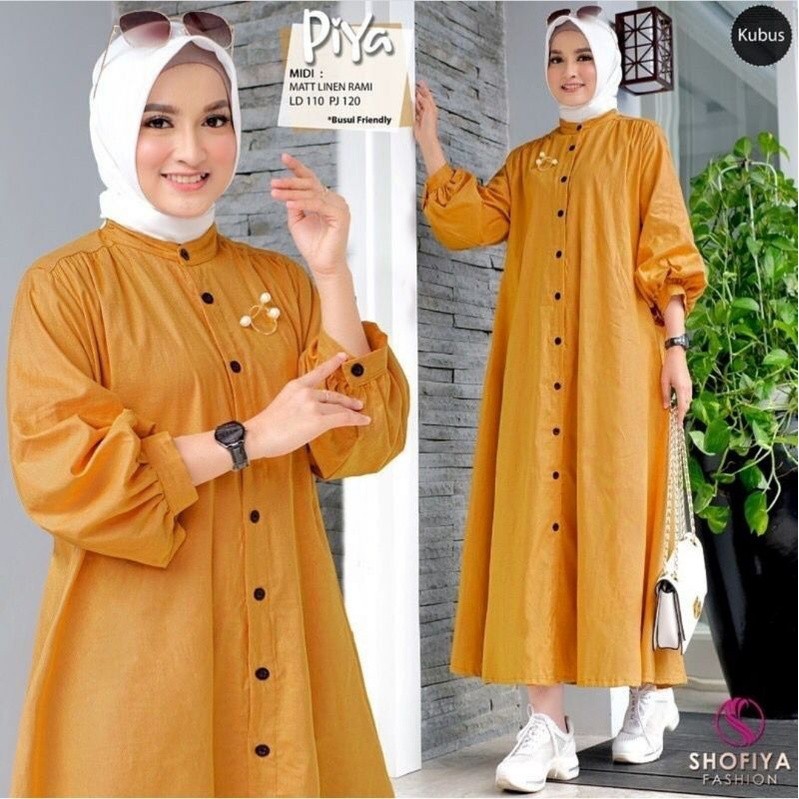 FREE ONGKIR PIYA MIDI DRESS LONG DRES TUNIK WANITA MUSLIM BAHAN LINEN RAMI PREMIUM POLOS JUMBO BUSUI