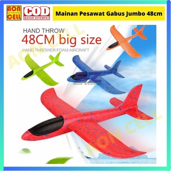 Mainan Pesawat Terbang Glider Pesawat Gabus Foam 48cm Jumbo Besar