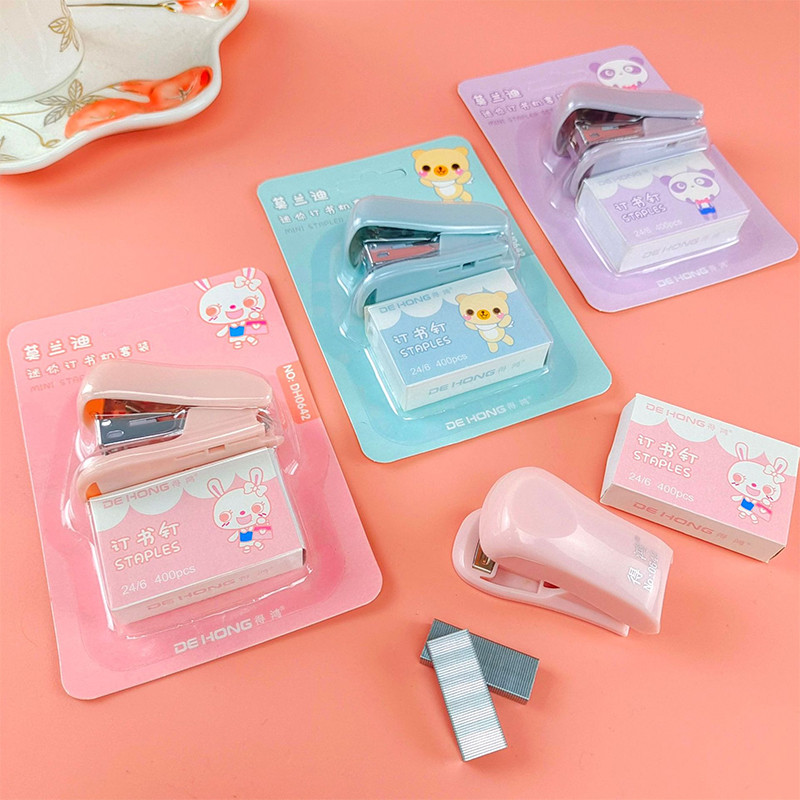 

Cute Mini Stapler Morandi Portable Staplers 400 Pcs Standard 24/6 Staples Clips Office School Supplies Stationery Gifts