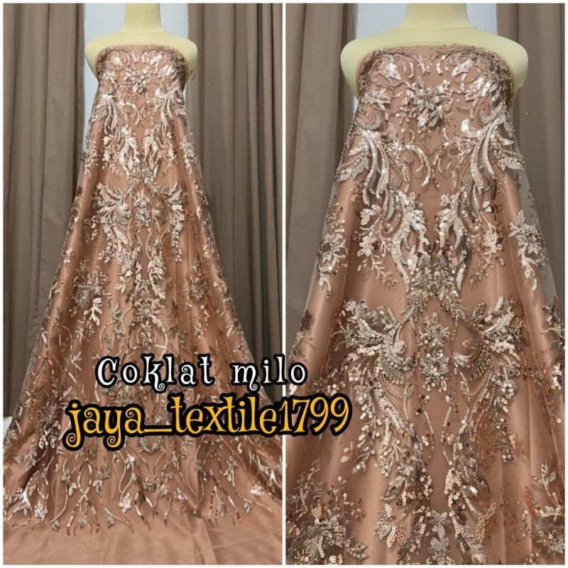 NANTARSHOP Kain TILE PAYET PREMIUM/ Tile Bordir Full Payet / Bahan kebaya