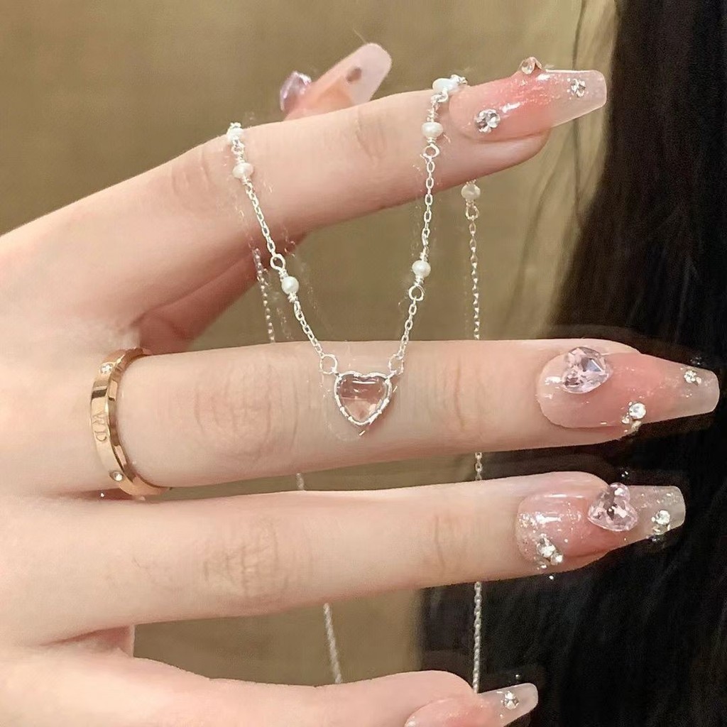 Kalung Liontin Cinta untuk Anak Perempuan Ornamen Kalung Mutiara Pendek