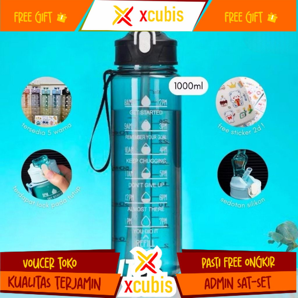 BOTOL MINUM 1 LITER BENING TRANSPARAN / BOTOL AIR MINUM ANAK SEKOLAH SEDOTAN ANTI BOCOR