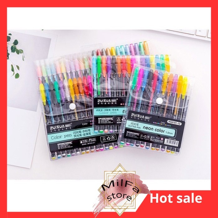 

MF771 Pena gel warna Set Pulpen Glitter 24/36 Warna-Warni
