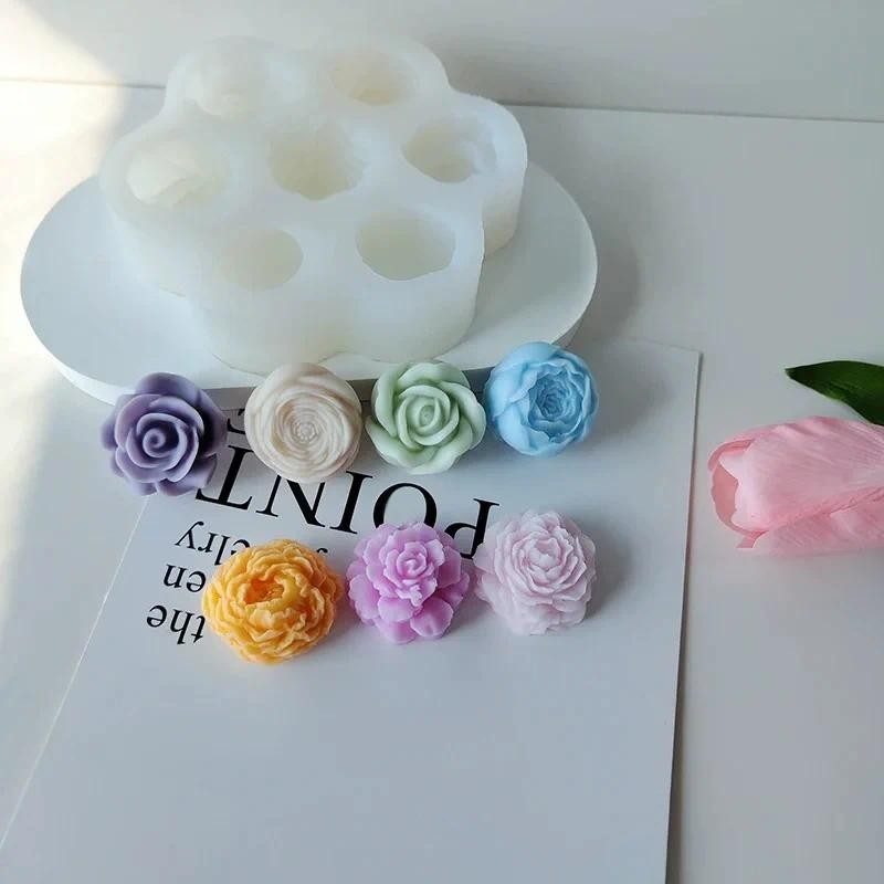 

7 Cavity Flower Silicone Mold 3D Rose Peony Chocolate Cake Baking Mold Handmade Candle Soap Gypsum Resin Handicraft Making Tools