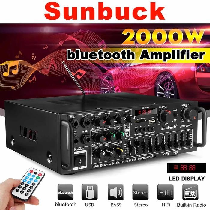 Amplifier Power Bluetooth 2000 Watt Speaker Full Bass Subwoofer Stereo Karaoke FM Sunbuck EQ Ampli E