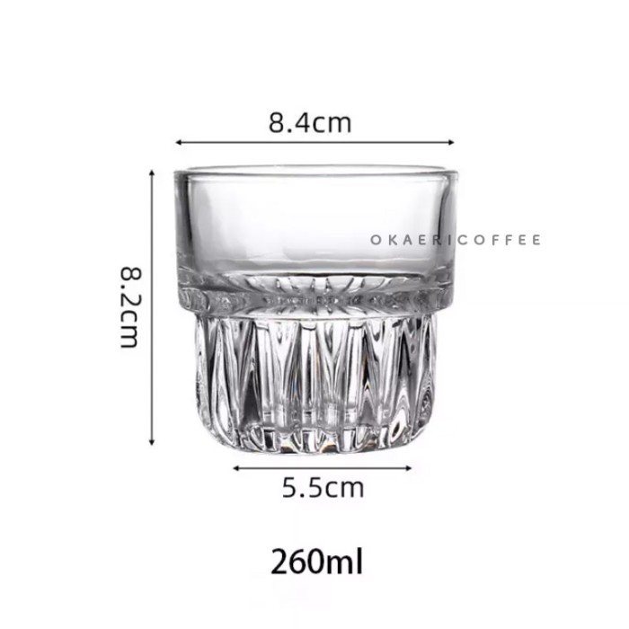 Stackable Coffee Glass Cup/ Gelas Kaca Kopi Teh Cafe Tebal Bulat Garis - SMALL 140ml
