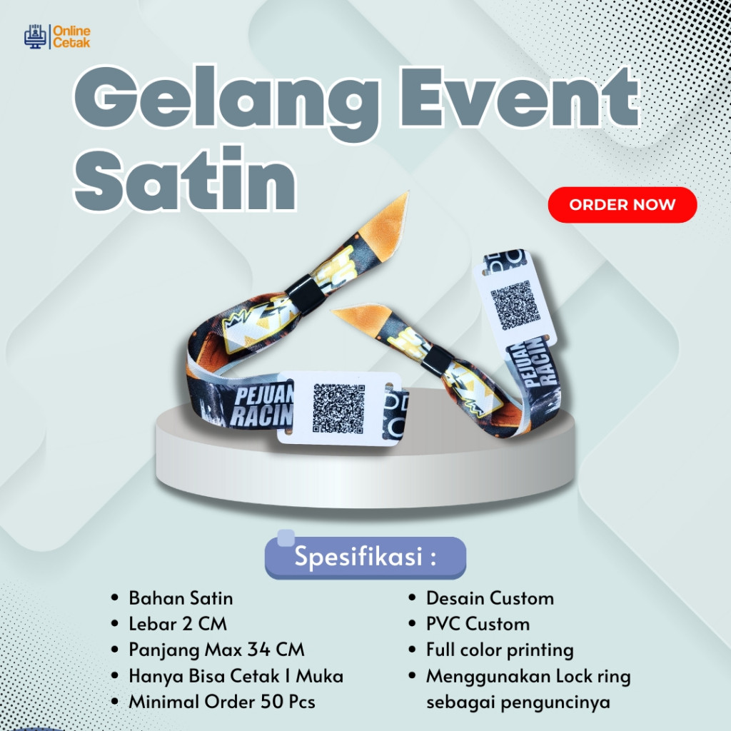 

Gelang Event Custom 2cm Anti Air Bahan Satin | Wristband Lanyard Lock | Tiket Konser Lanyard Custom
