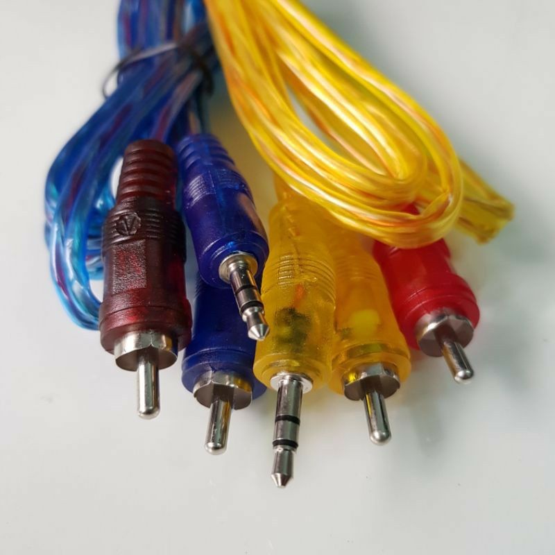 "Kabel AUX RCA 2 in 1 Warna Warni - Audio Stereo Jack 3.5mm ke RCA Male AV Adapter Speaker Amplifier