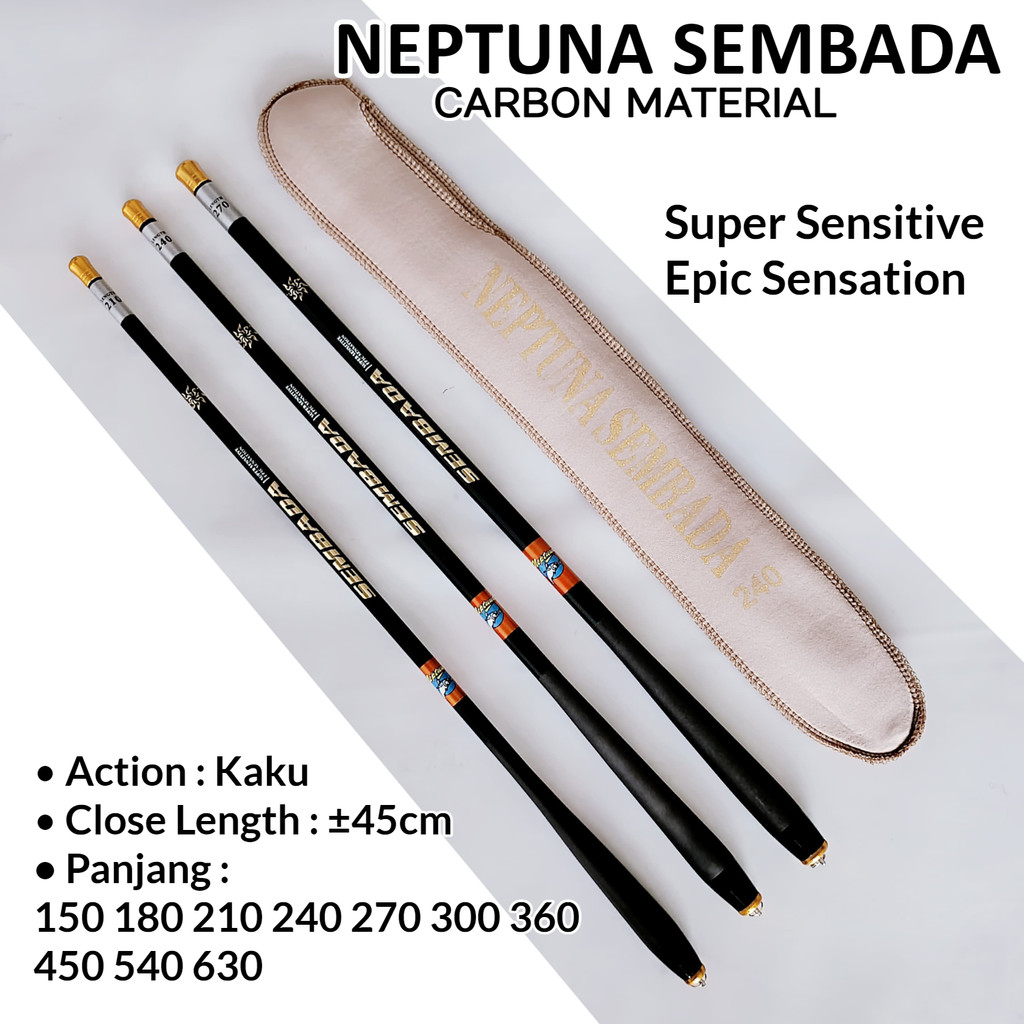 Neptuna Sembada 150 180 210 240 270  Joran Tegek Carbon Ruas Pendek Action Kaku Kuat Ringan Glory MG
