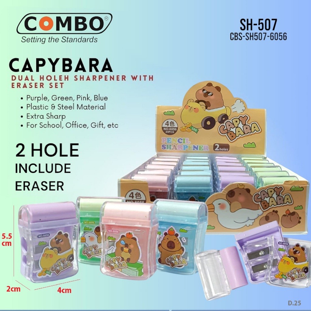 

Serutan Pensil 2 Lubang / Dual Hole Sharpener CAPYBARA / Rautan Pensil Set Penghapus LABUBU / Pencil Sharpener With Eraser Set / Serutan Pensil Lucu KUROMI DOC