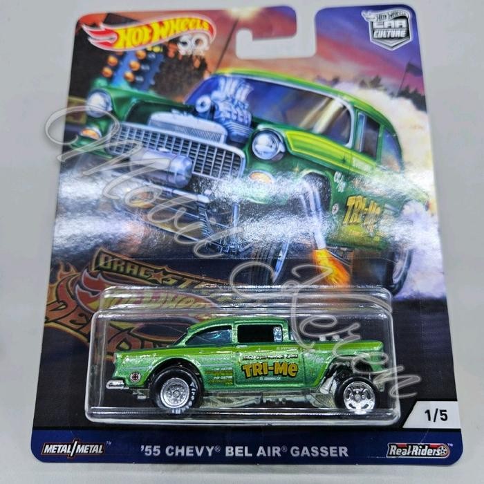 Pee99 Diecast Hot Wheels Premium Drag Strip Demons 55 Chevy Bel Air Gasser green Tri-Me ban karet To