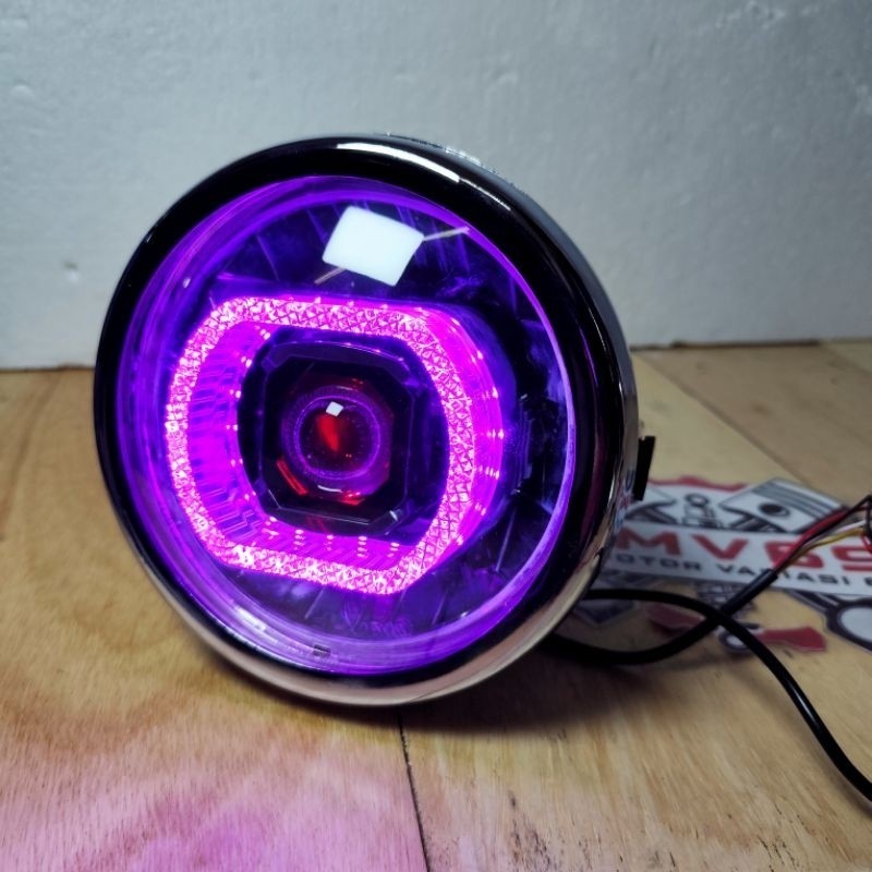 HEADLAMP NINJA SS SET BILED RGB X9 BLUETOOTH LAMPU NINJA SS RING BESI BATOK CROME SET BILED RGB