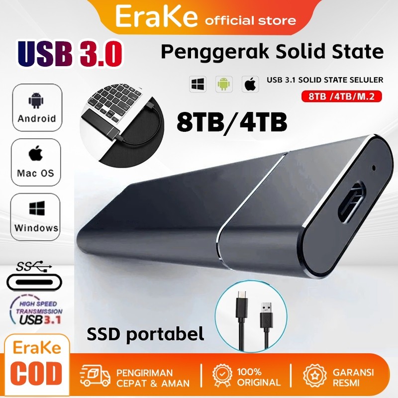 SSD Eksternal 4TB USB 3.0 Type-C ssd laptop PC ssd portable eksternal hp solid state drive