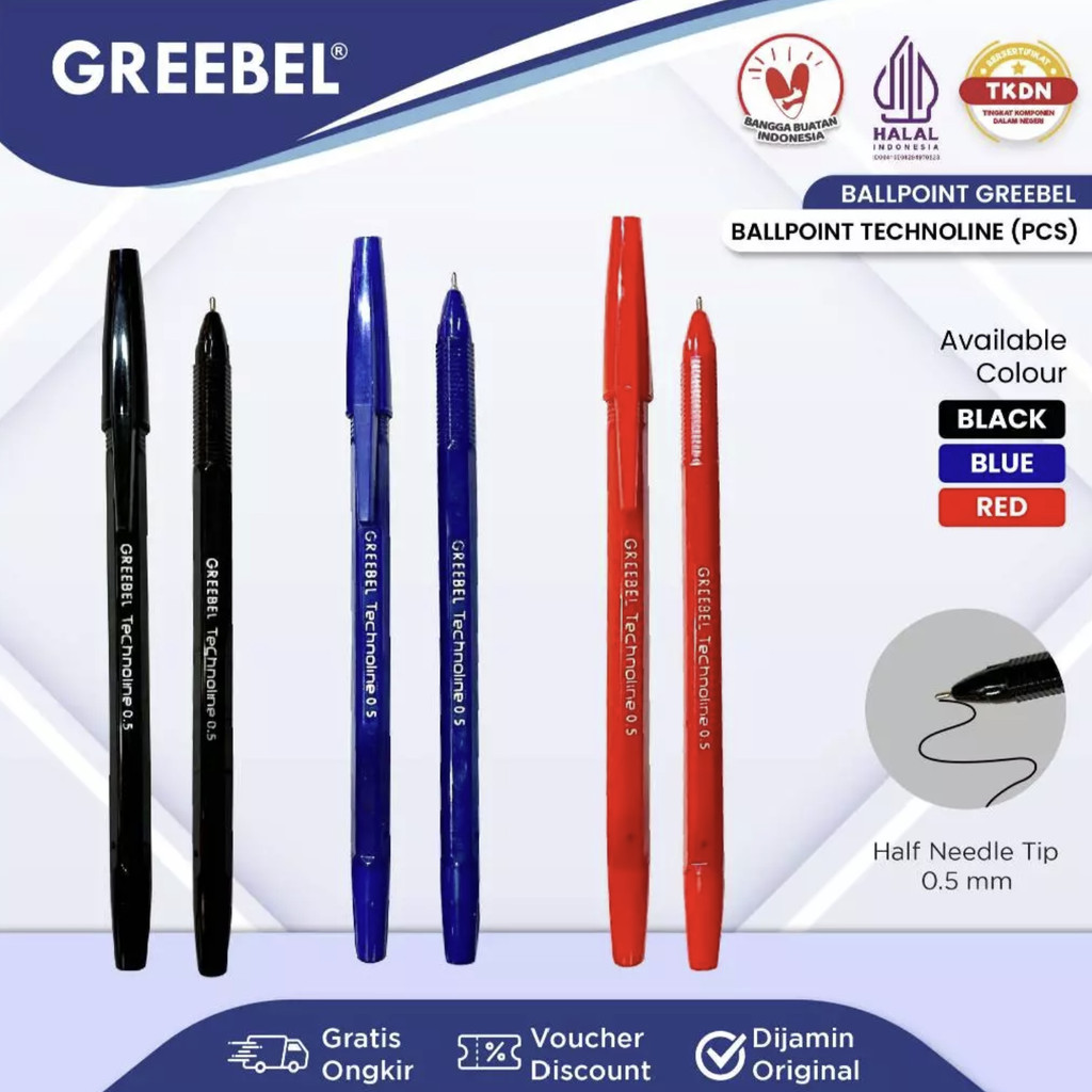 

NewHobby GREEBEL Pulpen Ballpen / Technoline 0.5mm / Ballpoint Bolpen Bolpoin Pena Gel / Pena Sekolah Kantoran / ATK MURAH
