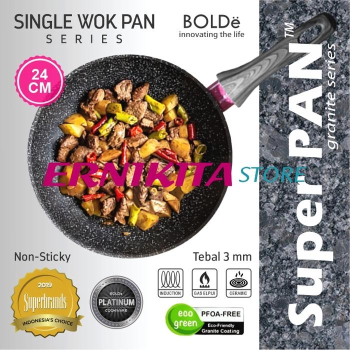 WOK PAN - WAJAN BOLDE 24 CM SUPER PAN BLACK PINK GRANITE COATING