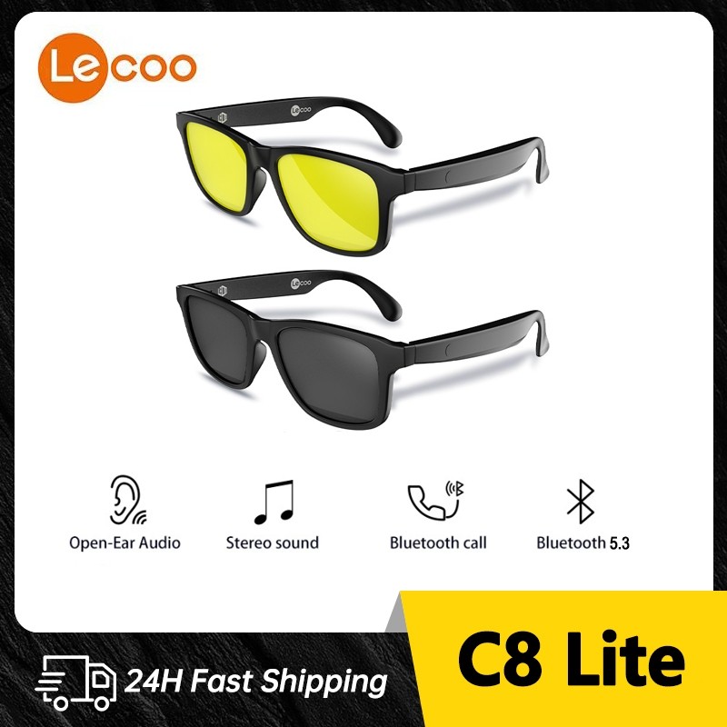 Lenovo Lecoo C8 Lite Headset Kacamata Pintar Nirkabel Bluetooth 5.3 Kacamata Hitam Headphone Olahrag