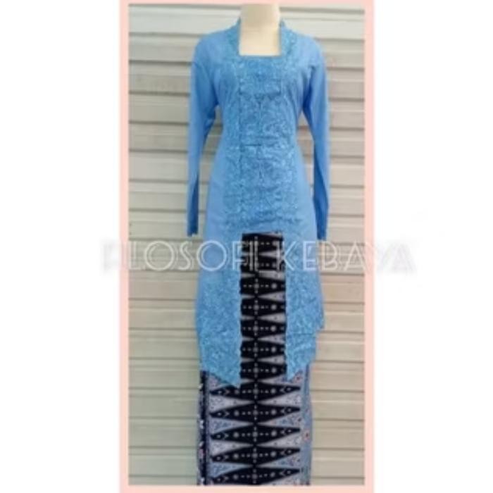 Setelan Kebaya Encim Tunik Kutu baru Mix bordir senada // Kebaya encim tunik - set abu-abu, 5L