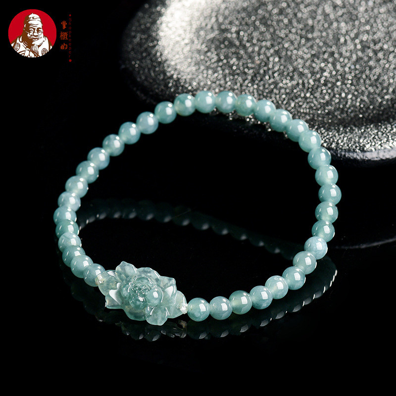 [Dengan  sertiflkat   identiflkasi] Natural Batu giok, teratai air biru, gelang manik bulat, batu gi