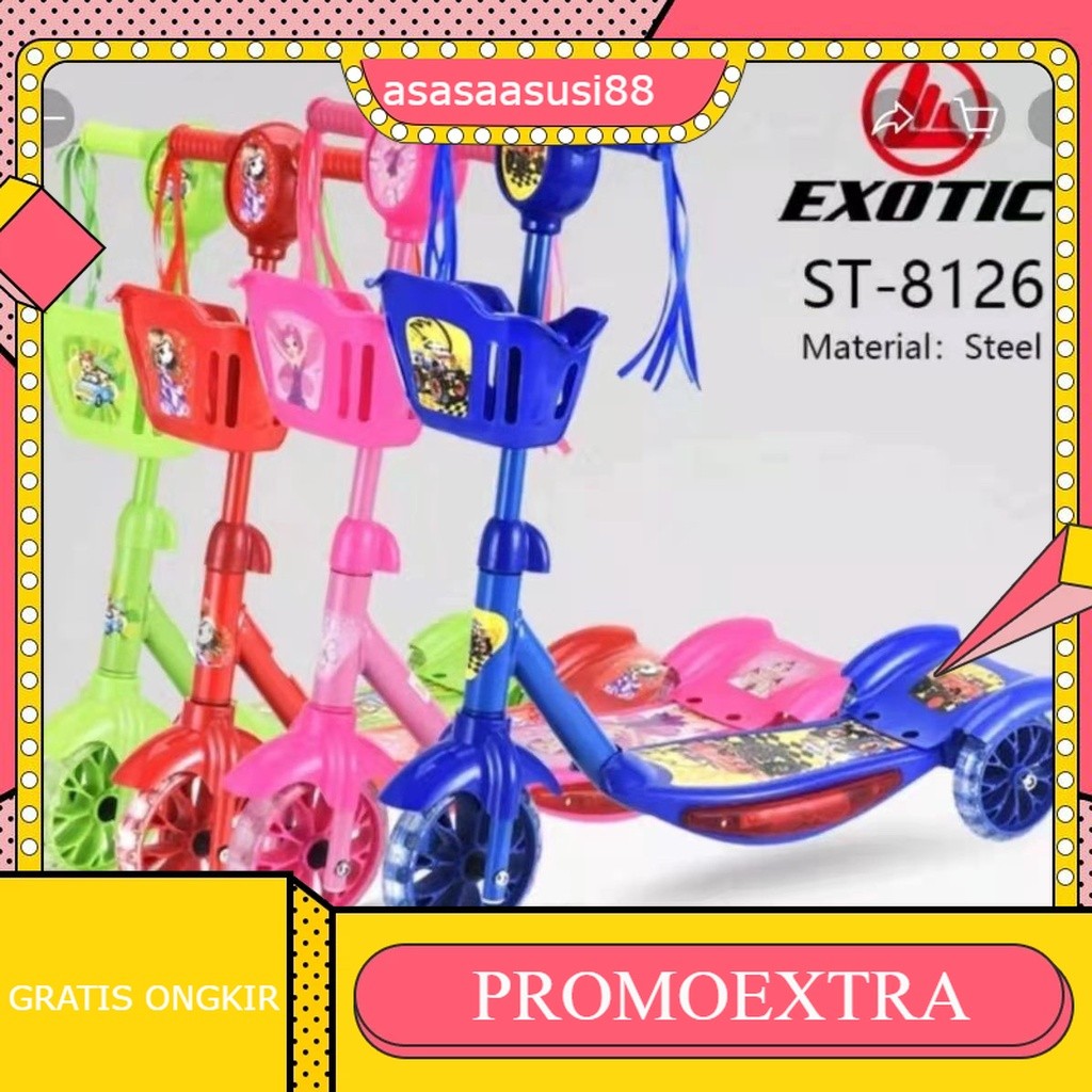 Scooter Keranjang Exotic Roda 3 Otoped Skuter/ Scooter Anak Kursi 3 Roda Keranjang