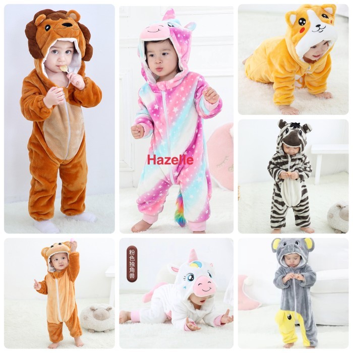 Terlaris ✨ -Baju piyama kostum anak bayi onesie animal hewan lucu import 0T-5T - Unicorn starrry, 10