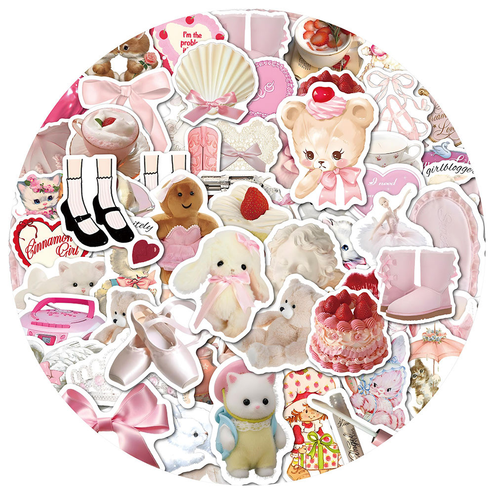

10/30/60Pcs INS Kawaii Cartoon Aesthetic Pink Coquette Stickers Decal DIY Notebook Suitcase Fridge Guitar Bike Sticker Wholesale