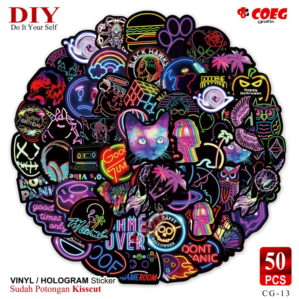 

Sticker Pack Neon Light Cartoon Graffiti Isi 50 Pcs – Vinyl & Hologram, Sudah Dipotong, DIY Kreatif – CG-13