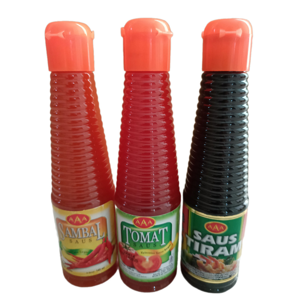 

Paket Hemat Isi 3 Botol Saos / Saus AAA 140 Ml - Saos Sambal, Saos Tomat, Saos Tiram