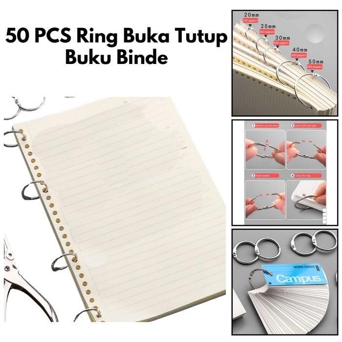 

TRFF Ring Buka Tutup Buku Binder Menu Gantungan Kunci 50 PCS OABS78