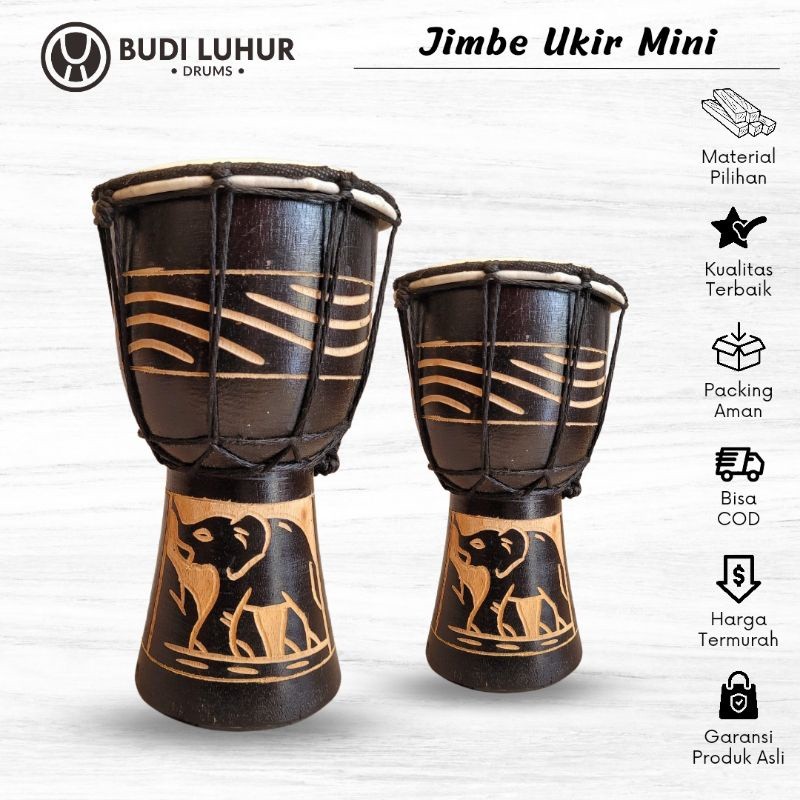 

__(( Mainan Kendang Jimbe Mini Alat Musik Gendang Jimbe Anak Kecil Motif Ukir untuk Hiasan Souvernir ___(((