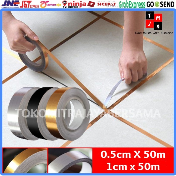 ⭐BISA COD⭐ GULUNGAN STIKER PEMBATAS CELAH KERAMIK NAT LANTAI STICKER 50 METER 50M  STIKER HITAM, 0.5