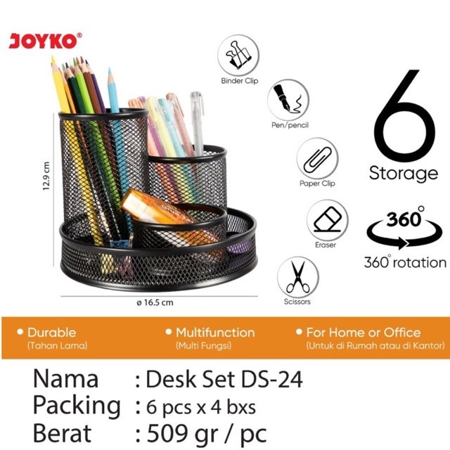 

Ds24 Wire Mesh Desk Set / Pen Holder / Tempat Alat Tulis Jaring Besi Joyko DS-24