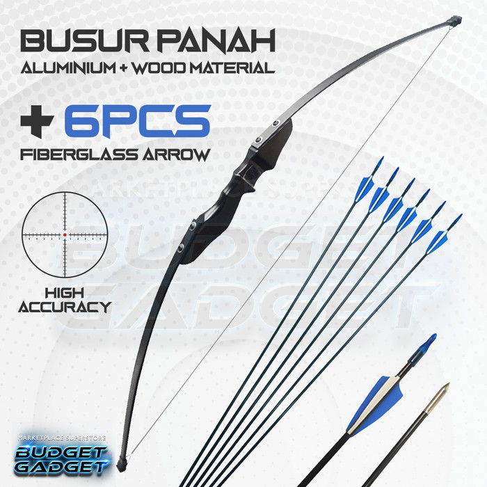 ✨TERLARIS  -Paket Hobby Busur Panah Aluminium Wood + Anak Panah Fiberglass 6pcs - Busur Only