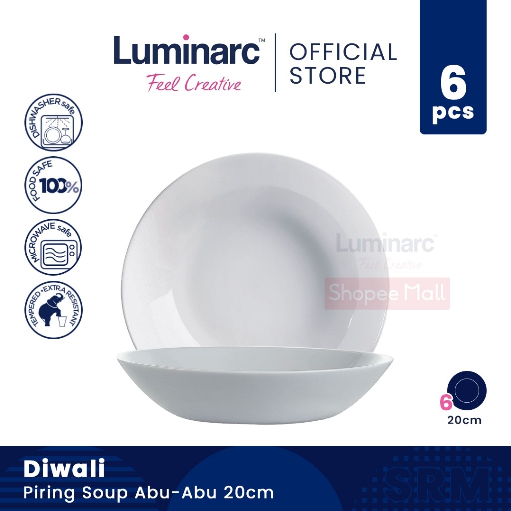 LUMINARC Piring Soup/Deep Plate Diwali Abu-Abu 20cm - 6pcs