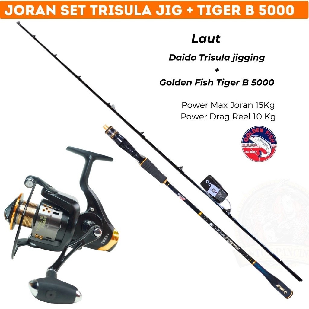 Joran Pancing FullSet Daido Trisula Jigging 180 + Golden Fish Tiger B 5000 Spinning Untuklaut Carbon