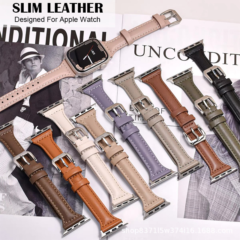Apple Strap Watch Original 9 8 7 6 5 4 3 2 1 Se Slim Kecil Leather Kulit Wanita Tali Iwatch Ultra St