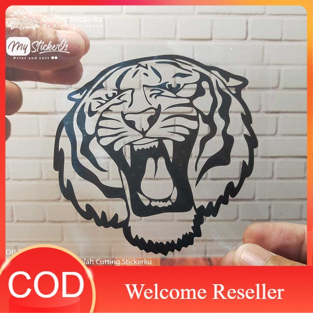 Cetak Kilat - - Cutting Stiker Tiger Head Variasi Motor Mobil Tatto Sticker Timbul Keren Nyala Dasbo