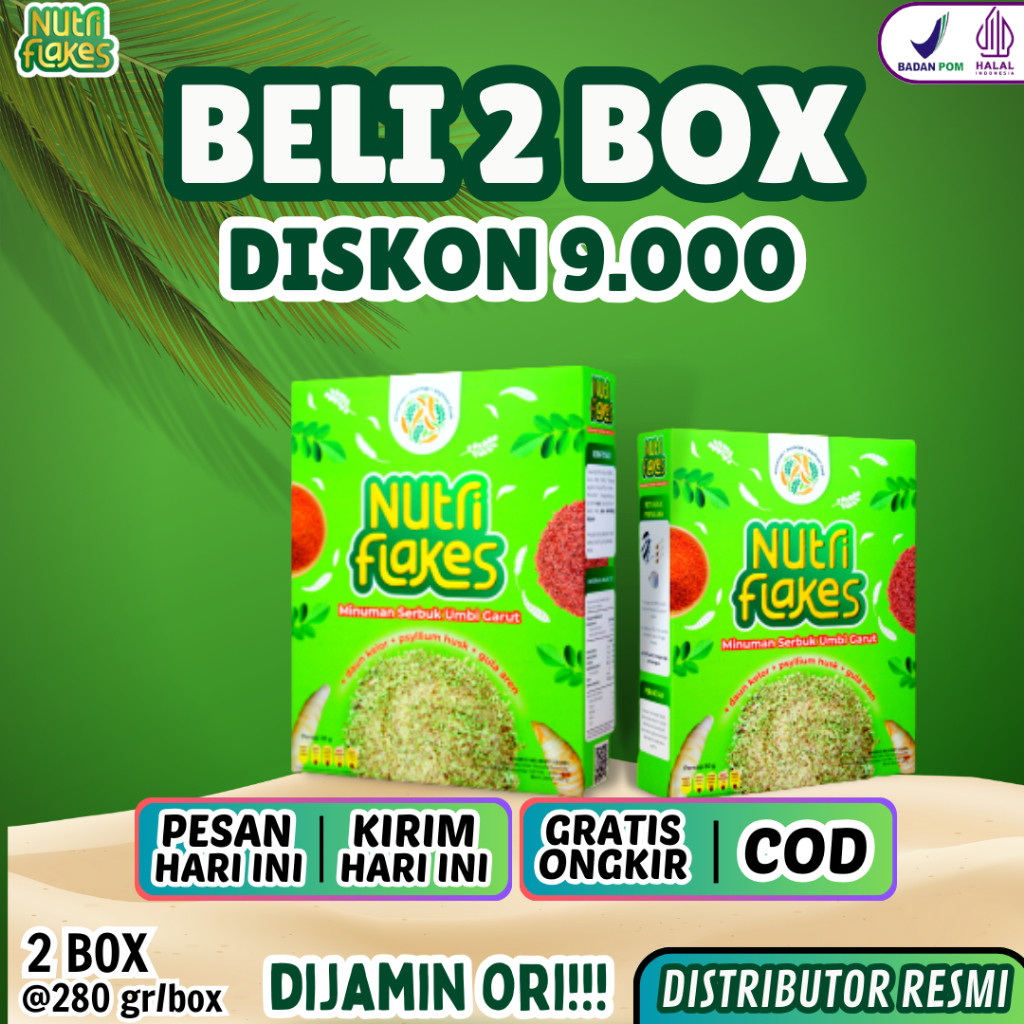 

Jual Grosir - NUTRIFLAKES 2 BOX Sereal Umbi Garut Asam Lambung Ori BPOM 280 Gram
