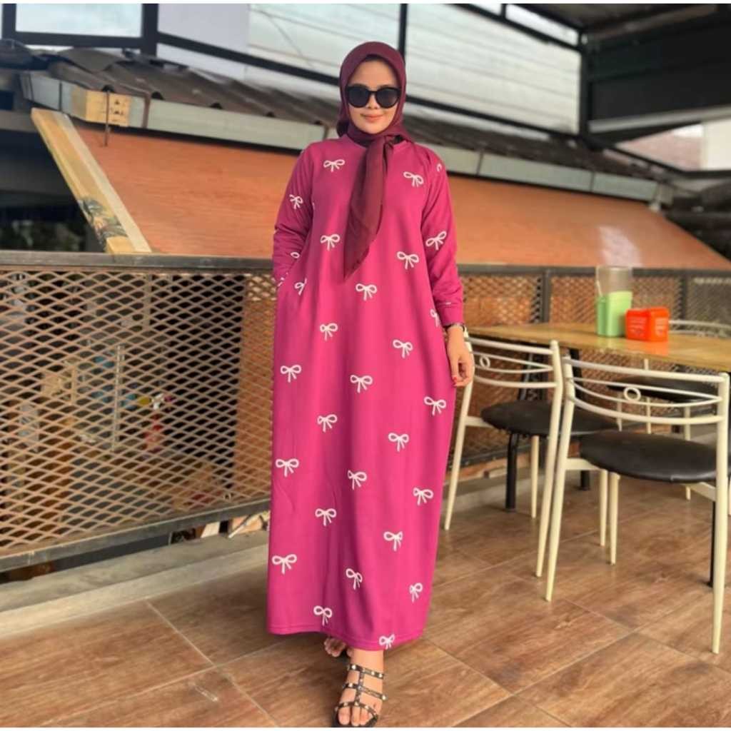 AGAMIS - Gamis Muslim Knit Sindoro Motif Pita Lengan Panjang